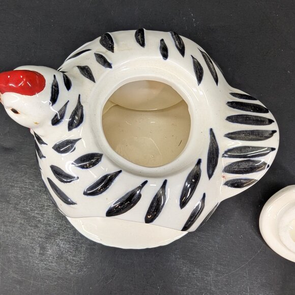 Vintage White and Black Chicken on Nest Sugar Bowl with Egg Salt & Pepper Set - Picture 6 of 11